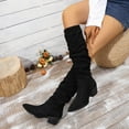 thumbnail image 6 of Black Booties TKYCMSUAKI Women's Wide Calf Boots, Plus Size Slouchy Knee-High Boots Fashion Retro Pull On Chunky Heel Pointed Toe Knee High Boots Girls Ladies Retro Tall Boot, 6 of 10