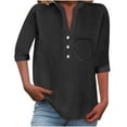 thumbnail image 3 of Under $10 Steals!Summer Fashion Plus Size Spring Tops for Women Solid Button V-Neck Loose Blouse With Pocket, 3 of 8