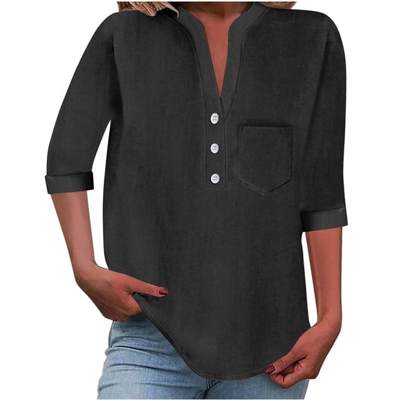 Womens Short Sleeve Henley Tops V Neck Dressy Casual Loose Fit Shirts Summer Flowy Blouses 2025 Trendy Clothes
