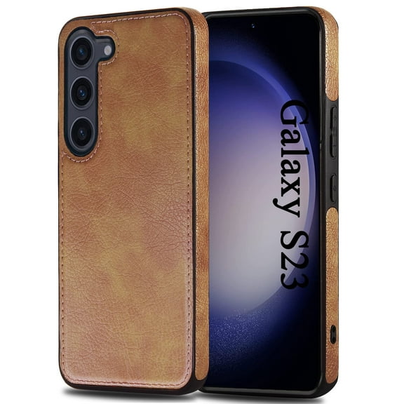 AIOVETEAB Compatible with Samsung Galaxy S23 Case Premium Leather TPU Hybrid Case Cover,Brown