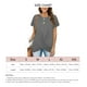 thumbnail image 5 of Camiseta de manga corta para mujer, cuello redondo, parte delantera torcida, ajuste holgado, Color puro, Top informal de verano, 5 of 5