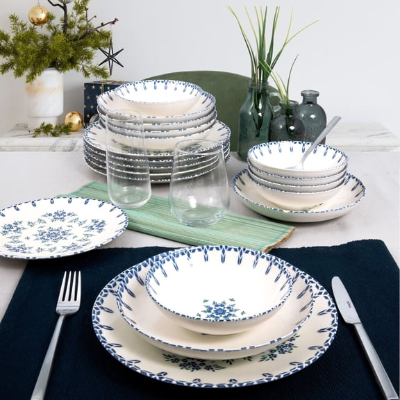 Güral Porselen - White, Blue - Ethereal - Dinner Set (24 Pieces)