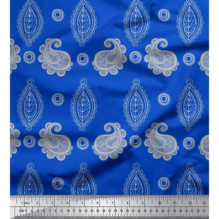 Soimoi Blue Cotton Jersey Fabric Artistic Paisley Print Fabric by