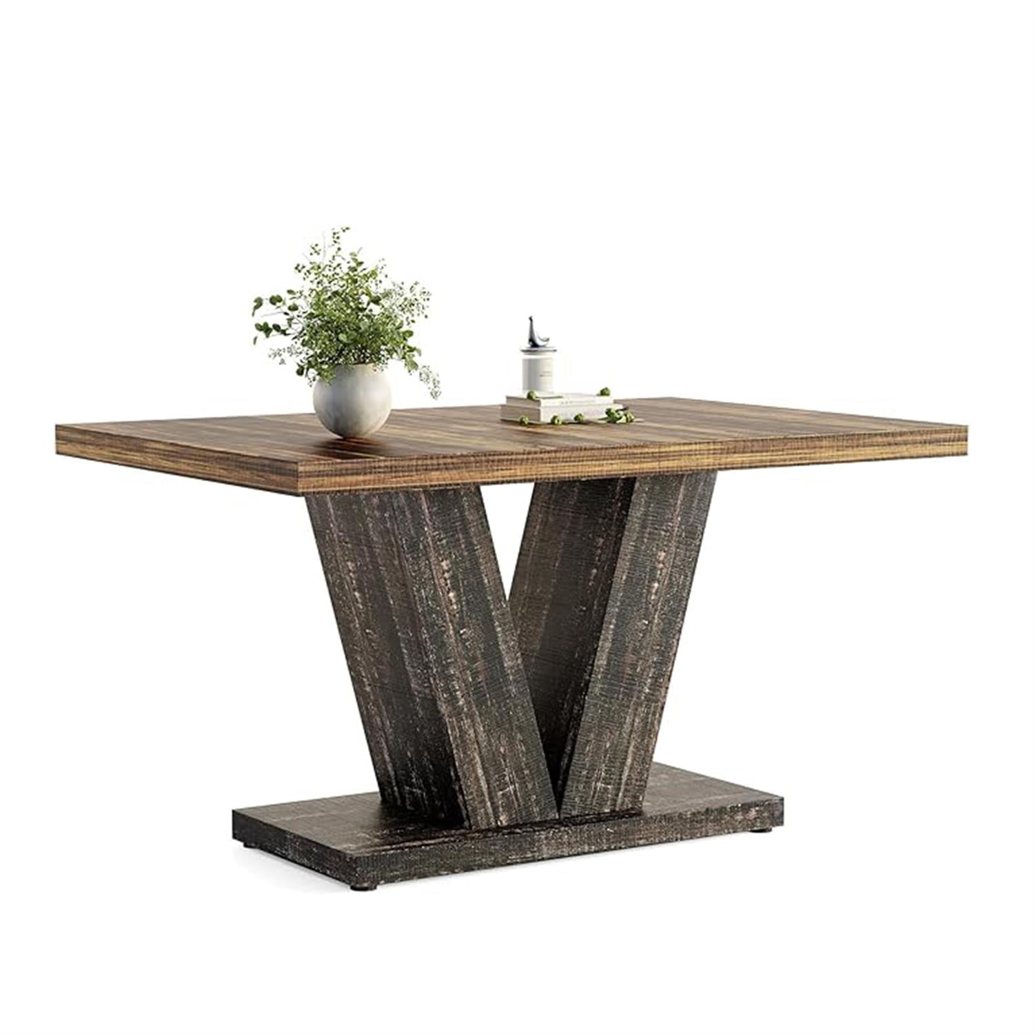 Demi Bonn 47" Farmhouse Dining Table, Wood Rectangular Kitchen Table with Duty Pedestal for Dining Room, Home Office, Living Room Furniture, Brown & Black