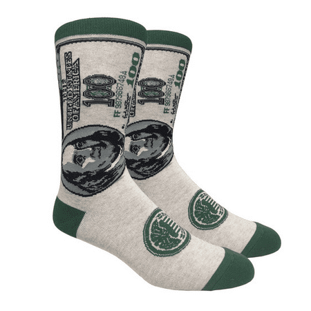 Men's Fun Novelty Print Casual Trouser Crew Socks - Benjamin 100 Bill