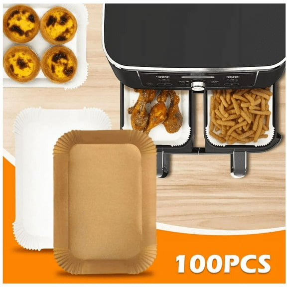 Air Fryer Disposable Paper Liner, Air Fryer Liners Disposable, Square Parchment Insert Non-Stick, Baking Food Grade Sheet for Aifryer Basket, Oven, Pan, Oil-proof, Water-proof 100Pcs