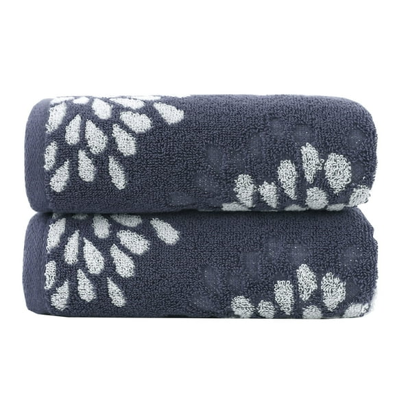 Leapwave 100% Cotton Hydrangea Floral Pattern Hand Towels for Bathroom,2 Denim Blue