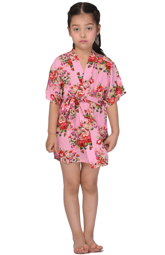 Mr & Mrs Right Kids Spa Party, Flower Girl Cotton Kimono Robe ,Floral