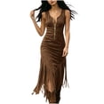 thumbnail image 2 of Asgosdo Women Dresses Summer Sleeveless Front Zipper Tassel Bodycon Slim Fit Trendy Vacation Maxi Dress, 2 of 5