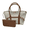 Linen Patchwork Brown-Gold Buckle, variant on Women's Small Genuine Leather Top-Handle Tote Shopper Bag