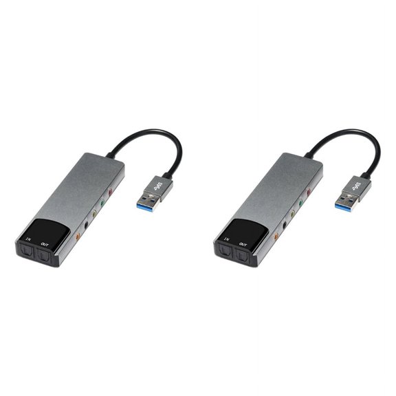 2X 6-In-1 Computer Sound Card 5.1 USB External Sound Card Multi-Function Audio Converter for Notebook Aluminum