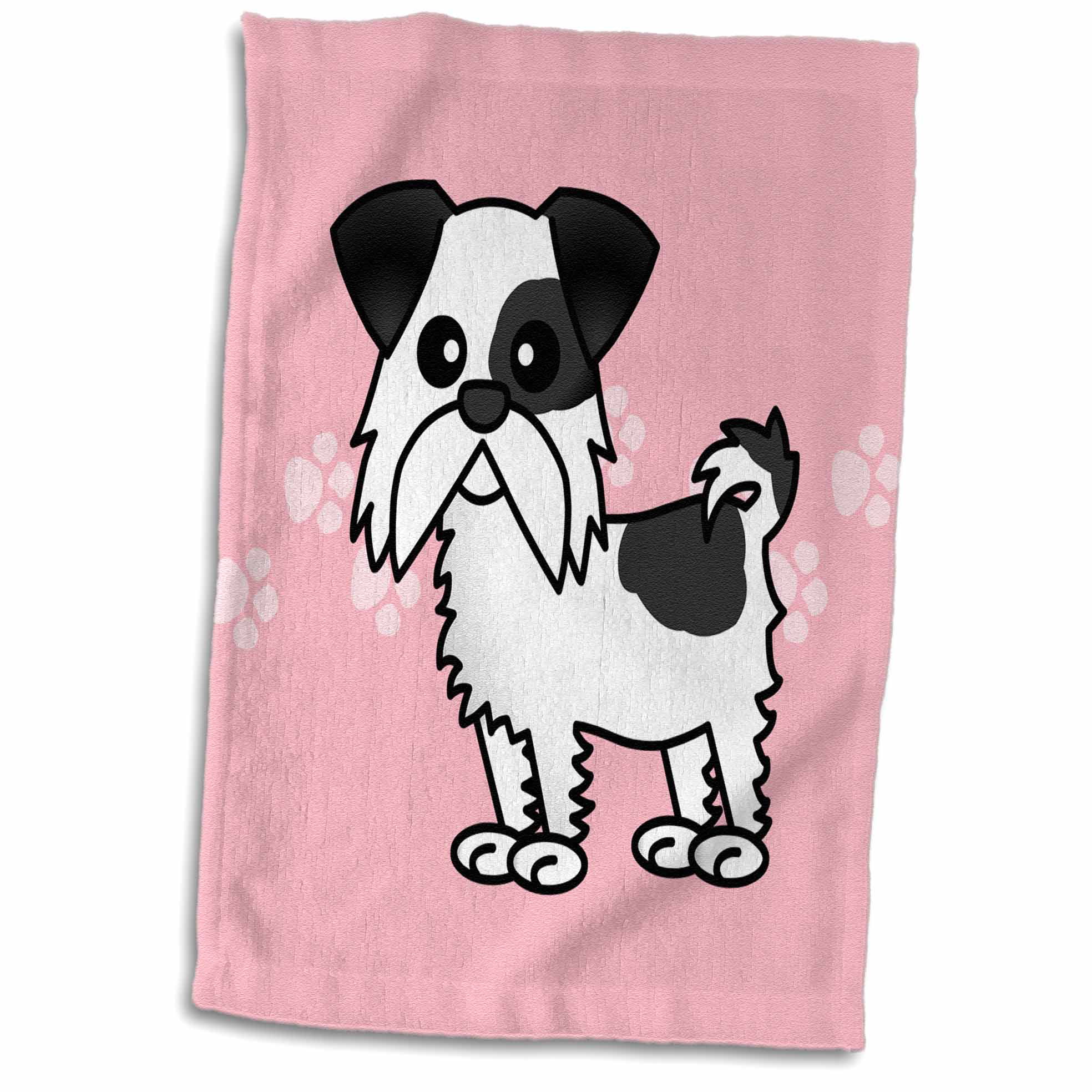 3D Rose Cute Brown and White Shih Tzu Purple with Paw Prints Towel 15 x 22 
