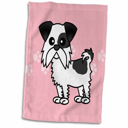 3dRose Cute Black and White Shih Tzu Pink with Paw Prints - Towel, 15 by 22-inch