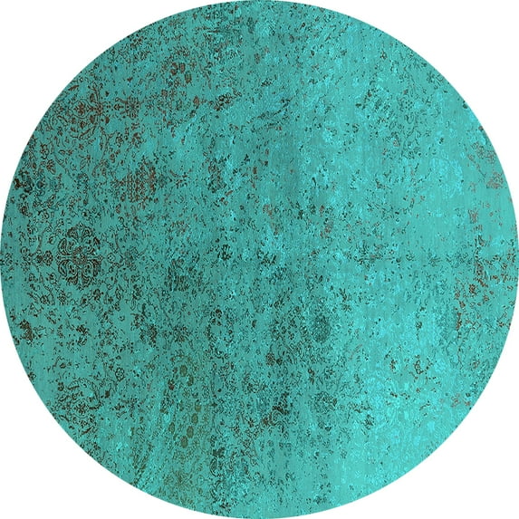 Ahgly Company Machine Washable Indoor Round Oriental Turquoise Blue Industrial Area Rugs, 3' Round