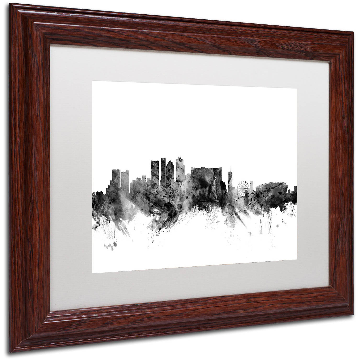 Trademark Fine Art "Cape Town S Africa Skyline B&W" Canvas Art by Michael Tompsett, White Matte, Wood Frame
