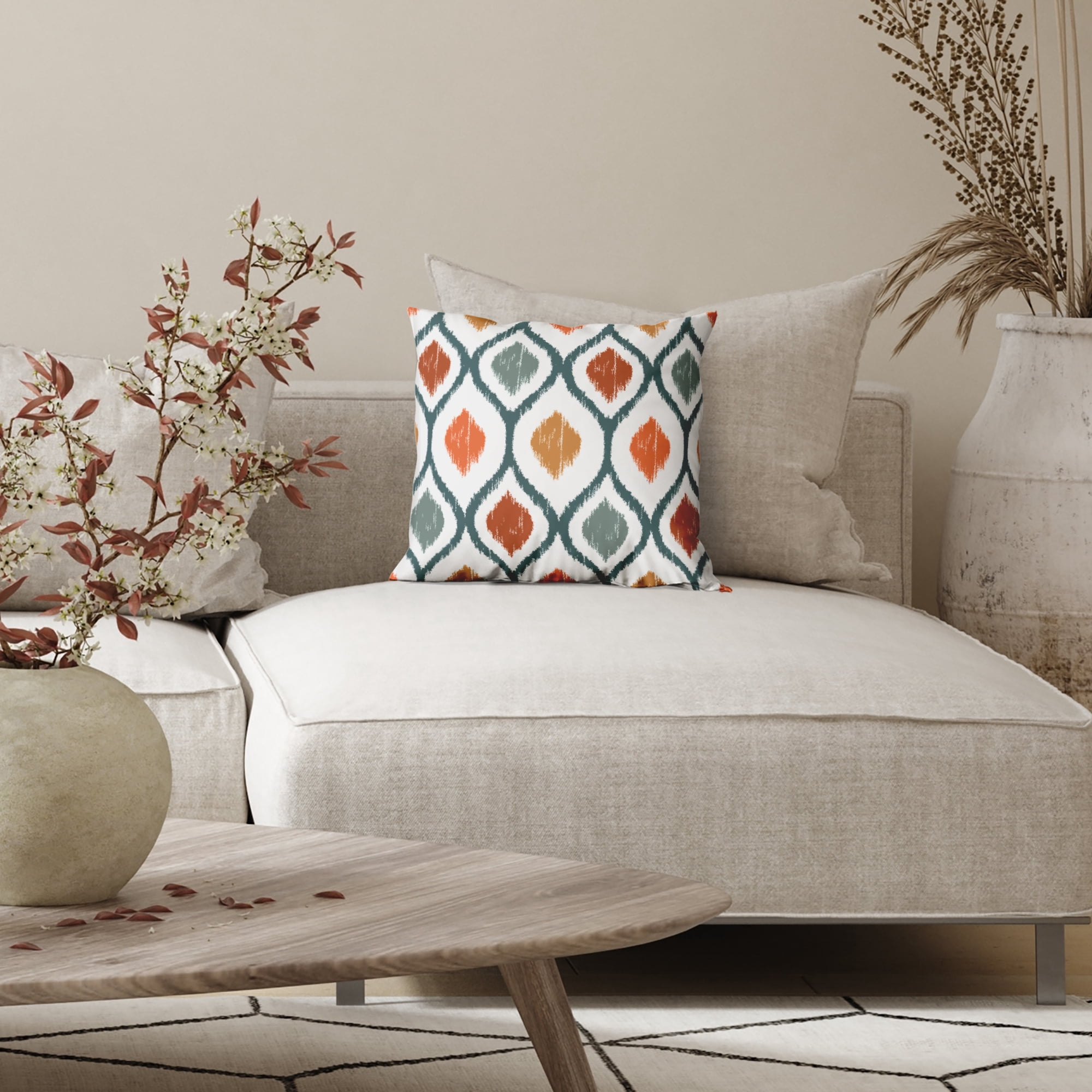 Americanflat 20"x20" Blue and Orange Diamond Pattern Design Throw Pillow with Premium Polyester