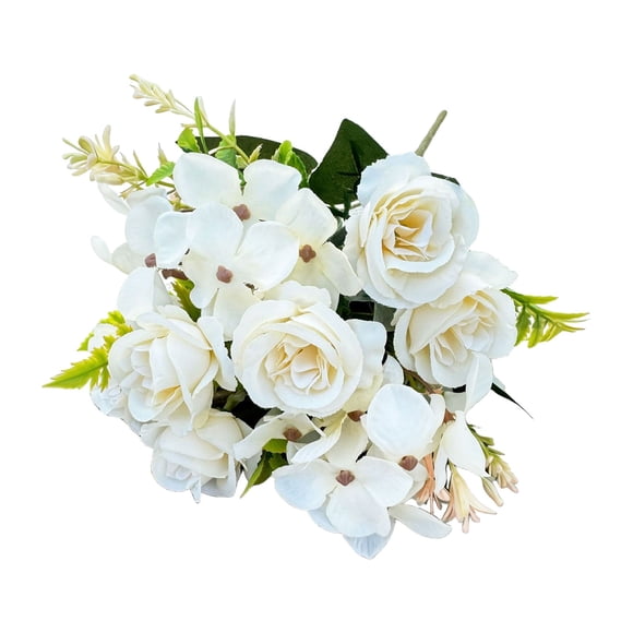 PickMe Rose Artificial Flowers, Artificial Bouquets Small Bunches of Flowers, Wedding Decoration Flower Props, Faux Floral Arrangement, White