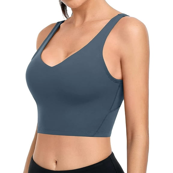 Attraco Women's Workout Crop Tank Top Longline Sports Bra Medium Support Yoga Fitness
