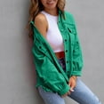 thumbnail image 6 of HomeDM Denim Jacket for Women, Button Down Long Sleeve Coat with Detachable Hood, Green, 6 of 9