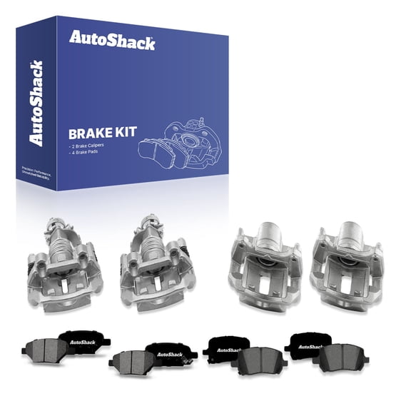 AutoShack Front & Rear Brake Calipers & Ceramic Brake Pads for Chevrolet, Pontiac & Saturn, Malibu 2004-2012 G6 2006-2010 Aura 2007-2009, FWD L4 2.2L 2.4L V6 3.5L 3.6L 3.9L