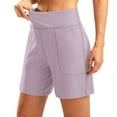 thumbnail image 2 of Women's Yoga Shorts Womens Wide Leg Yoga Shorts High Waisted Shorts Summer Gym Athletic Workout Long Shorts With Pockets,Purple Women's Yoga Shorts XXL, 2 of 9