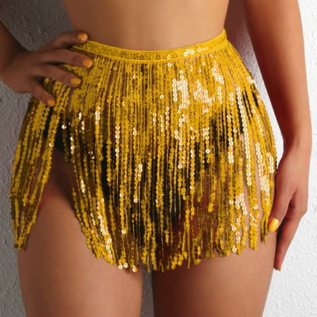 wozhidaoke swimsuit coverup for women women short sequin fringe cover up skirt beach wrap bikini shiny wraps cover ups for swimwear gold m