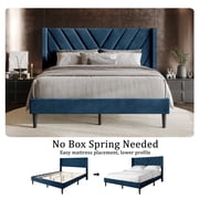 Castle Place Sophisticated Wingback Velvet Upholstered Twin Platform Bed, Black