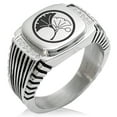 thumbnail image 1 of Stainless Steel Yin Yang Ginkgo Leaves Kamon Crest CZ Ribbed Needle Stripe Pattern Biker Style Polished Ring, 1 of 1