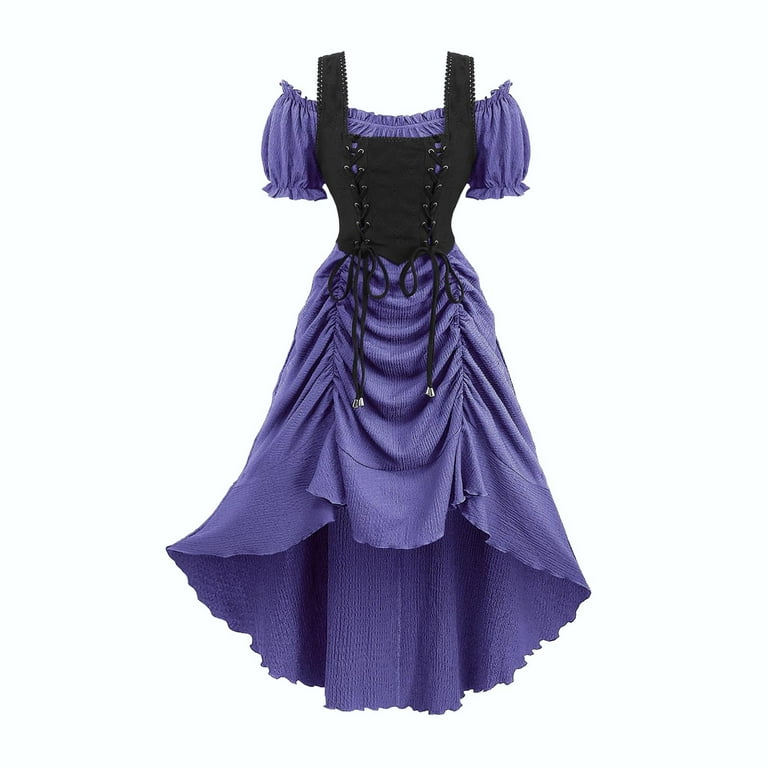 ZVAVZ Women Plus Size Steampunk Costume Dress Cold Shoulder