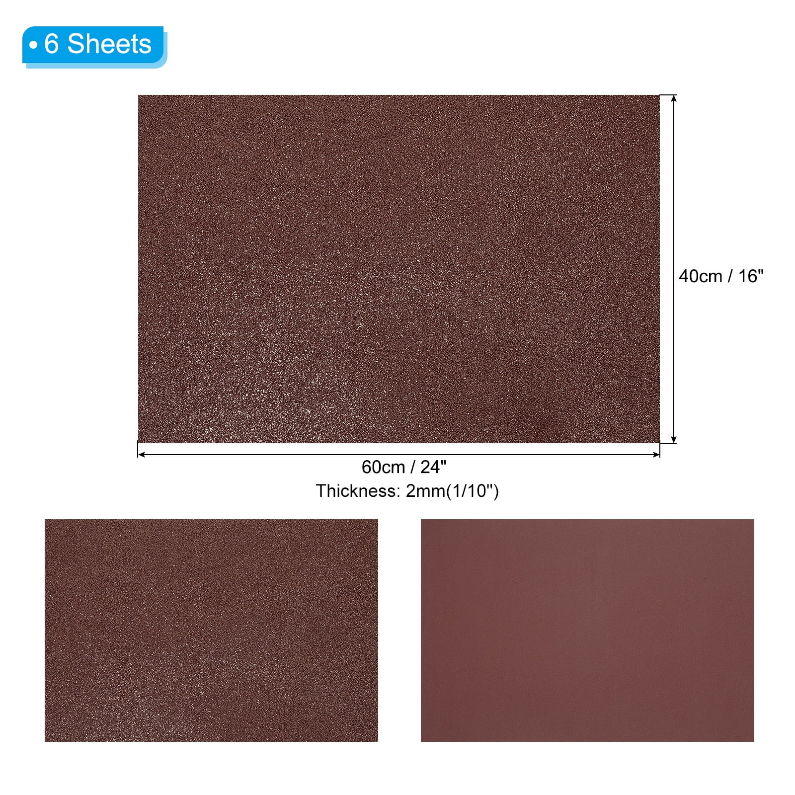 Uxcell 2mm(1/10") Thick Non Adhesive Glitter Foam Sheet 16x24inch(40x60cm) Coffee, EVA Shiny Foam Board for Craft, 6 Pcs