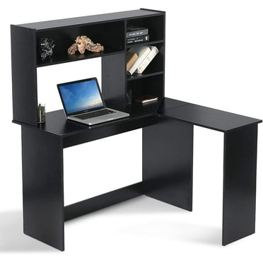 Ivinta Wood L Shaped Computer Desk with Hutch Modern Corner Gaming Desk with Storage Shelves Home Office for Dark Brown Writing Desk
