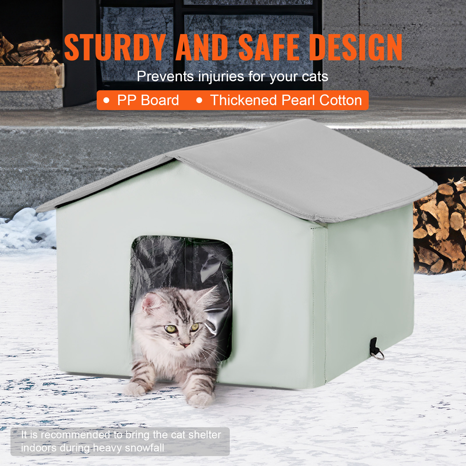 VEVOR Heated Cat House, Outdoor Kitty Shelter, 600D Oxford Cloth Foldable Cat Shelter with Heated Pad for Winter to Stay Warm and Cozy, Green (Middle)