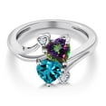 thumbnail image 3 of Gem Stone King 925 Sterling Silver Green Mystic Topaz London Blue Topaz Ring for Women (1.93 Cttw, Heart Shape 6MM, Gemstone Birthstone, Size 9), 3 of 6