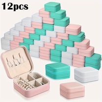 12 Pack Small Jewelry Box, Portable PU Leather Travel Jewelry Case Organizer for Women, Jewelry Gift Boxes for Rings Earrings Necklaces, Bridesmaid Proposal Gifts, Pink, White, Green