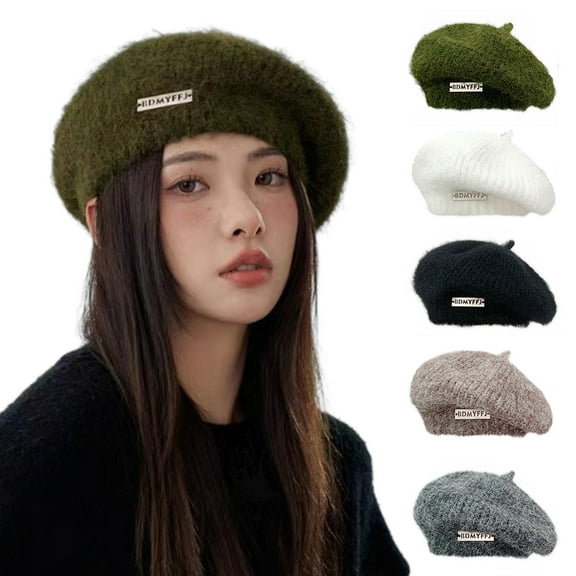 Womens Winter Beret Hat, Knitted Beanie Cap, Autumn Winter Mohair Hat, French Classic Beret Hat