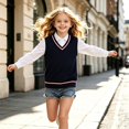 thumbnail image 7 of Fnhpitd Sweater Vest Girls Fall and Winter Waistcoat, School Uniforms Sleeveless Knit Pullover Navy 130, 7 of 7