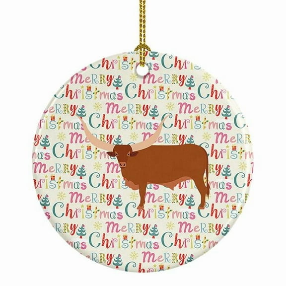 Ankole-Watusu Cow Christmas Ceramic Ornament 2.8 in x 2.8 in