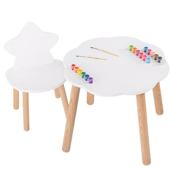 Mesa Nube Con Silla Estrella De Madera Tamaño Infantil Duduk