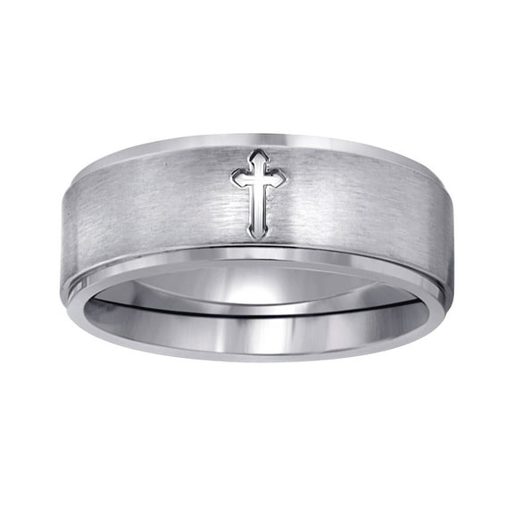 Stainless Steel Mens Center Brushed Engraved Religious Faith Cross Comfort-fit Fashion Band Ring Size 14 Wedding Band fo