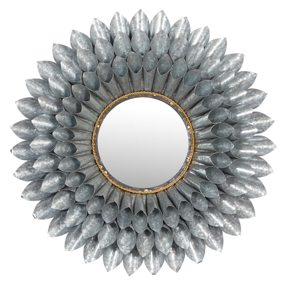 DecMode 32"W, 32"H Round Wall Mirror, Grey