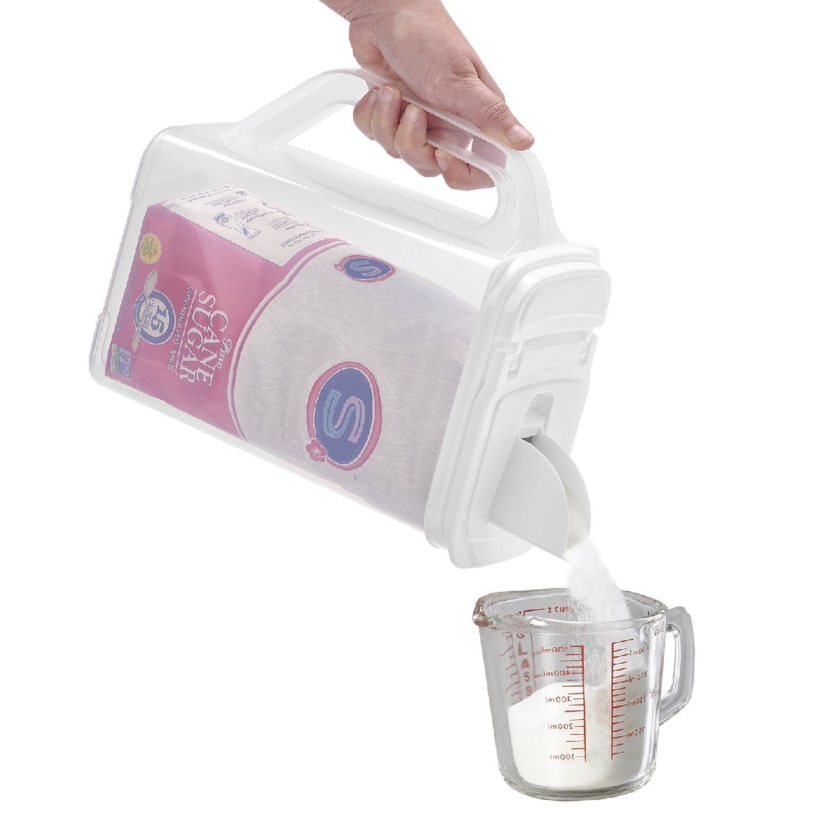 Buddeez All-Purpose Plastic Storage Dispenser with Dual-Use Lid (Sugar, Flour), 9"L x 5"W x 10"H