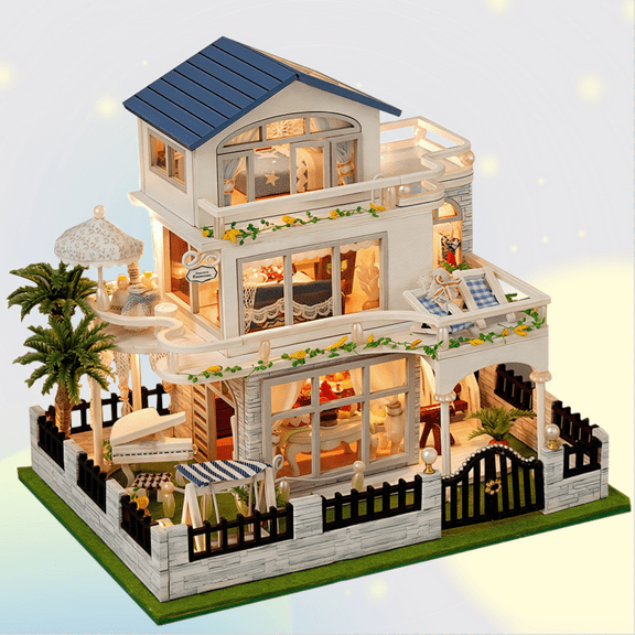 DIY Miniature Doll House Model Set ,LED Lighting Mini Dollhouse Kit with Furniture,Wooden Villa Model Craft Model Kits for Adults,Birthday Gift/Home Decor for Family Friends