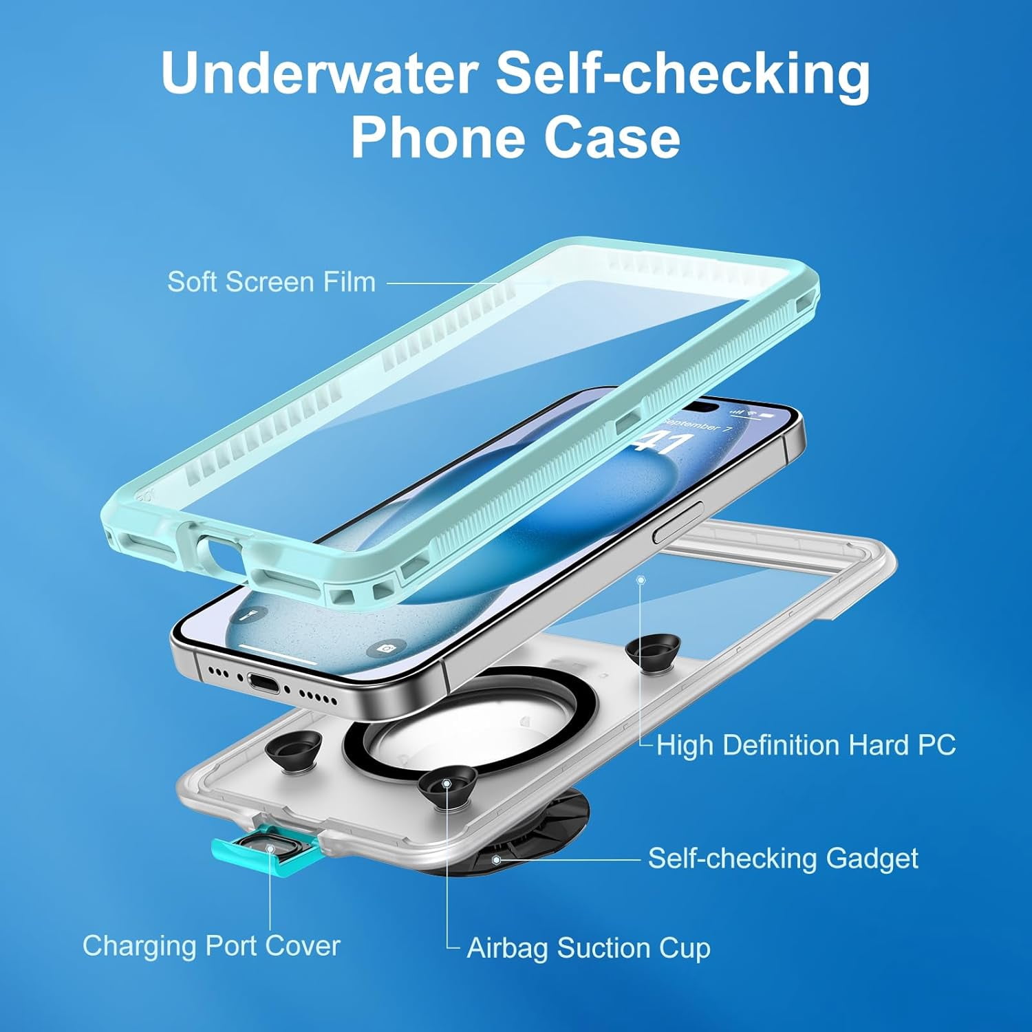 KOMI Waterproof Phone Case, Underwater Snorkeling Diving Phone Case, Universal Self-Check Water Proof Pouch Dry Bag Up to 6.9 Inch for iPhone 15/14/13/12/11/Samsung S24/S23/Google Series - Green