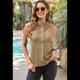 thumbnail image 5 of Top Sin Mangas con Cuello en V de Color Liso para Mujer, Color Caqui, Talla M, 5 of 7