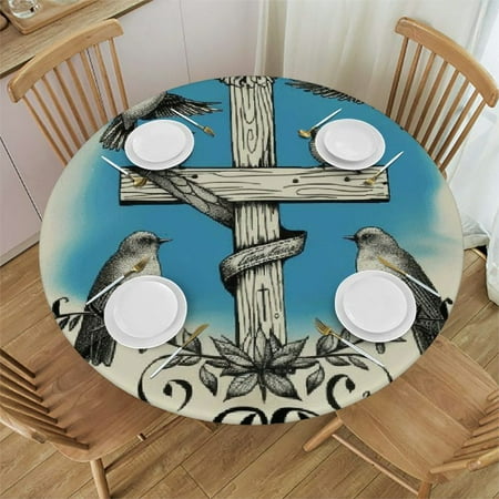 

Round Table Cover Stain Resistant Washable Indoor Outdoor Tablecloth Kitchen Dining Wedding Parties Picnic Farmhouse 100% Polyester Fiber 38-42
