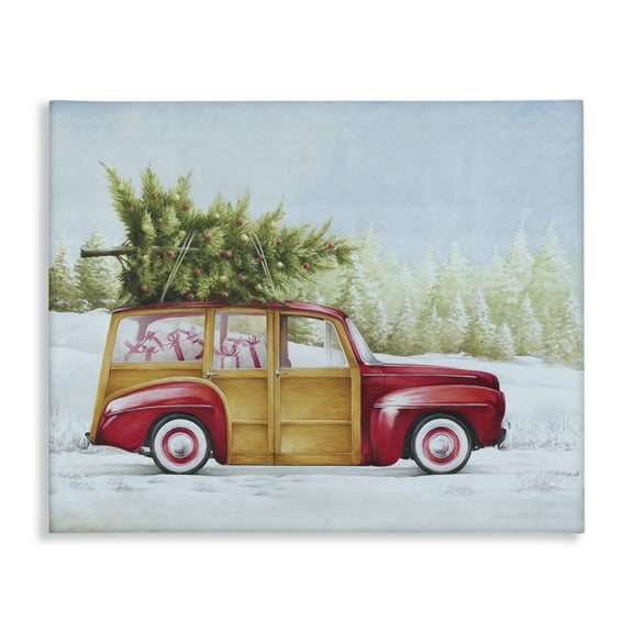 Stupell Industries Holiday Fun Filled Car Holiday Painting Gallery Wrapped Canvas Art Prints Wall Art, 20 x 16