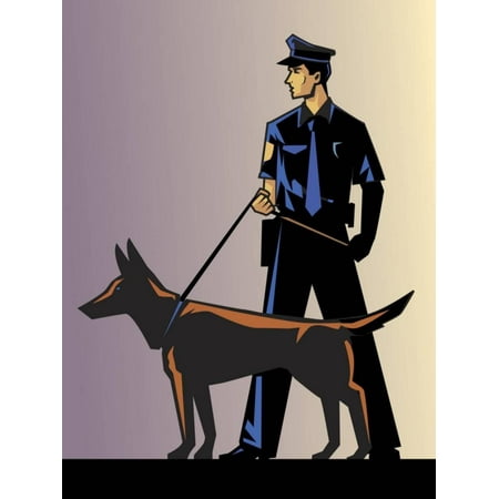 German Shepherd Afghan - Policeman with German Shepherd Print Wall Art