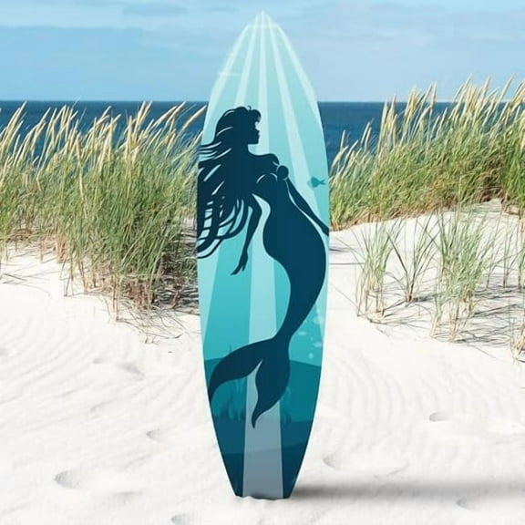 Outdoor Mermaid Surfboard Wall Art – Weatherproof PVC – Coastal Mermaid Sign for Beach House or Pool Area – Nautical Ocean Accent, 3 Foot