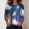 thumbnail image 5 of Craaazy Halloween Casual Tops for Women Loose Multicolor Crew Neck Long Sleeve Ghost Pumpkin Haunted House Halloween Printed Top Outdoor Shopping Blouse, 5 of 7
