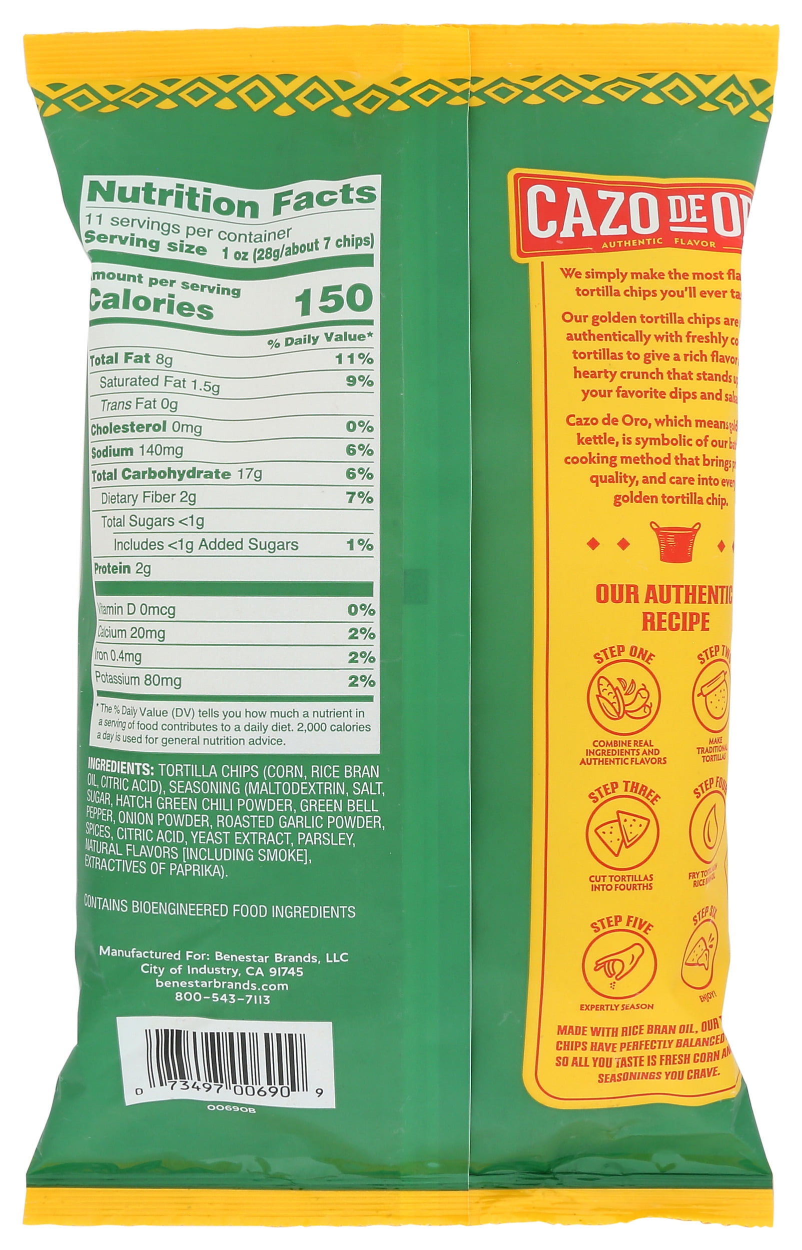 (Pack of 9) Cazo De Oro Fire Roastred Hatch Chile Corn Tortilla Chips, 11 oz